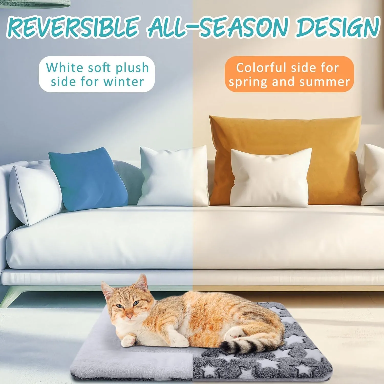 2 Pack Self Warming Cat Mat Self Heating Pad Bed Reversible Machine Washable Reflects Body Heat Warm Thermal Pet Pad Crate Blanket for Feral and Indoor Cat(Star,22'' X 18'')
