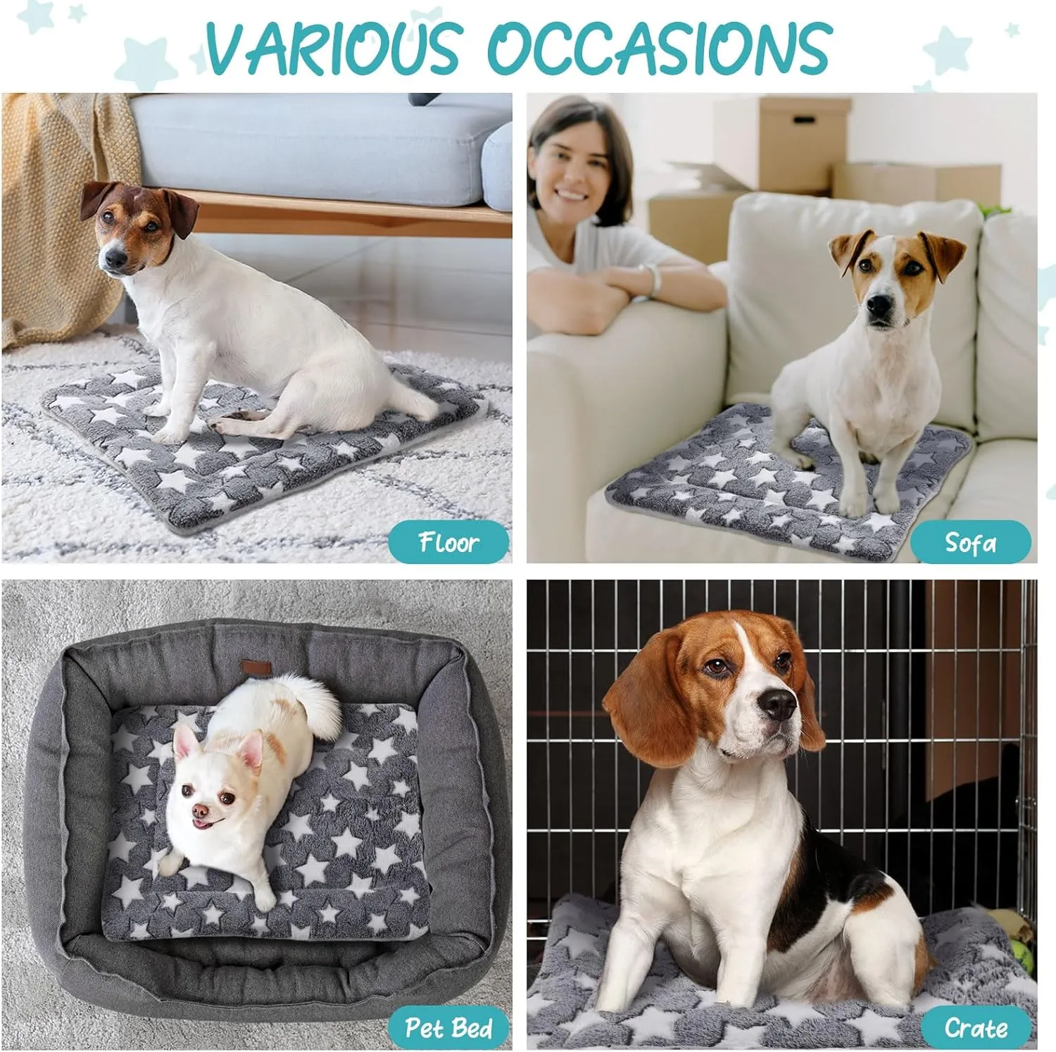 2 Pack Self Warming Cat Mat Self Heating Pad Bed Reversible Machine Washable Reflects Body Heat Warm Thermal Pet Pad Crate Blanket for Feral and Indoor Cat(Star,22'' X 18'')