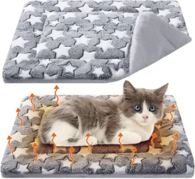 2 Pack Self Warming Cat Mat Self Heating Pad Bed Reversible Machine Washable Reflects Body Heat Warm Thermal Pet Pad Crate Blanket for Feral and Indoor Cat(Star,22'' X 18'')