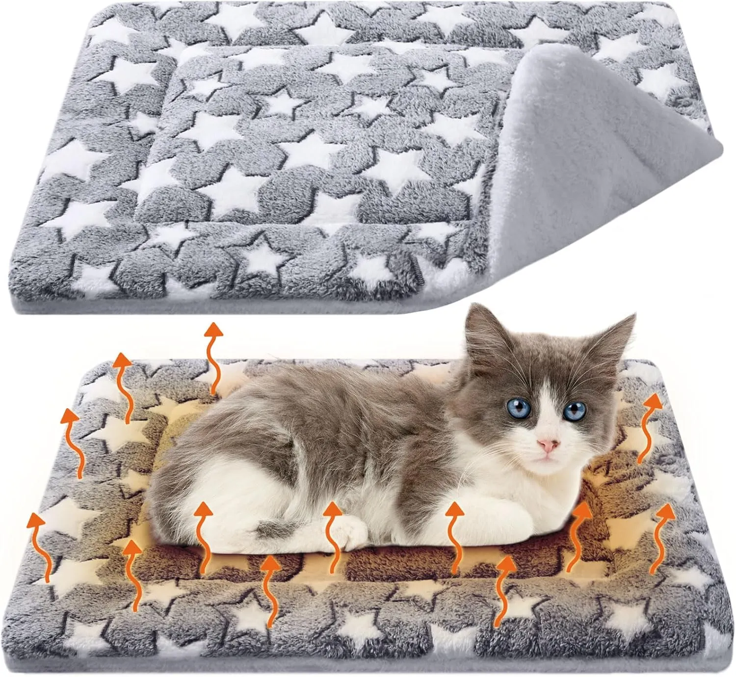 2 Pack Self Warming Cat Mat Self Heating Pad Bed Reversible Machine Washable Reflects Body Heat Warm Thermal Pet Pad Crate Blanket for Feral and Indoor Cat(Star,22'' X 18'')