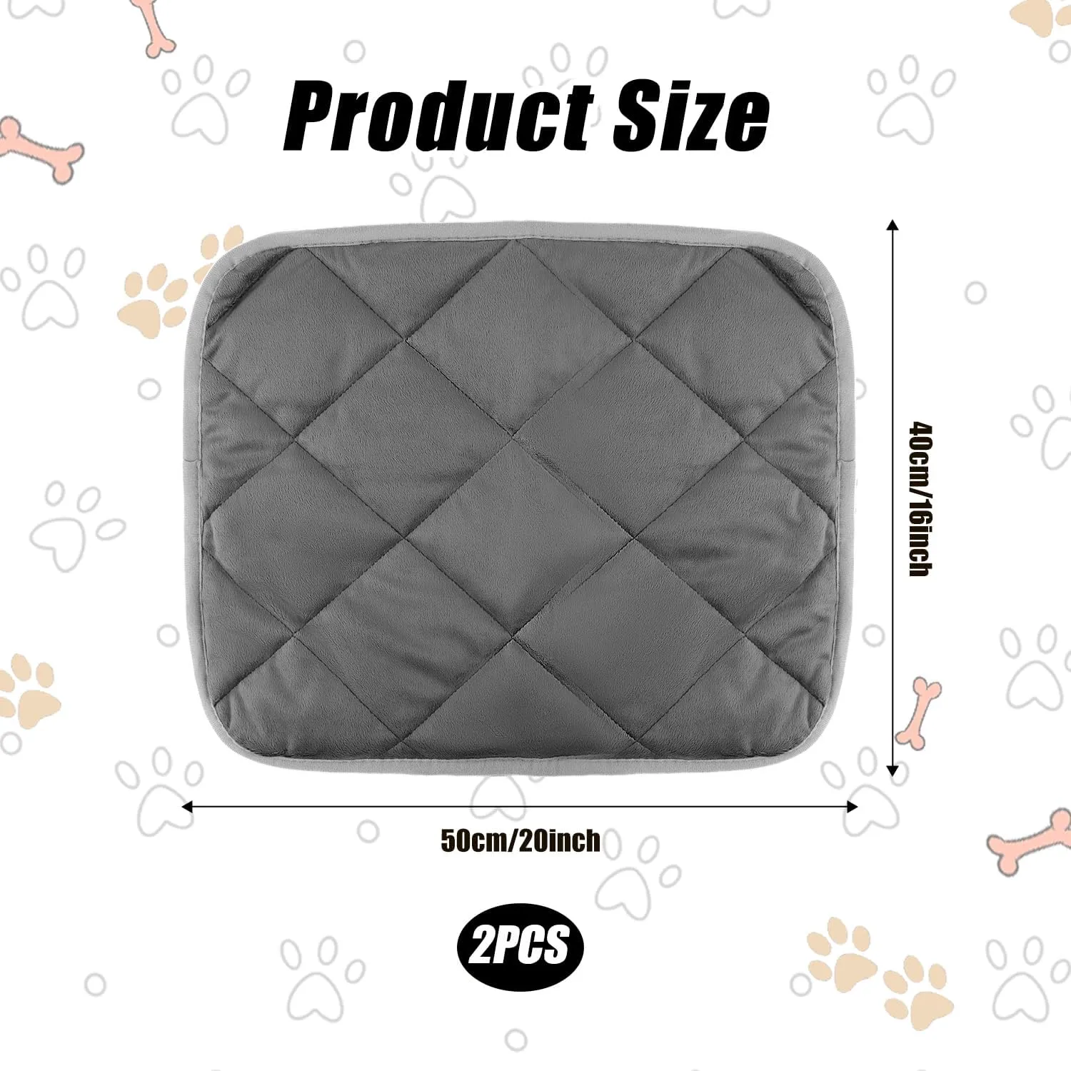 2pcs Self Heating Cat Mat, 16x20 Inch Pet Pad, Heat Reflective Soft Layer Warming Cat Bed Mat, Non Skid Thermal Pads for Puppy, Rabbit in Winter (Gray)