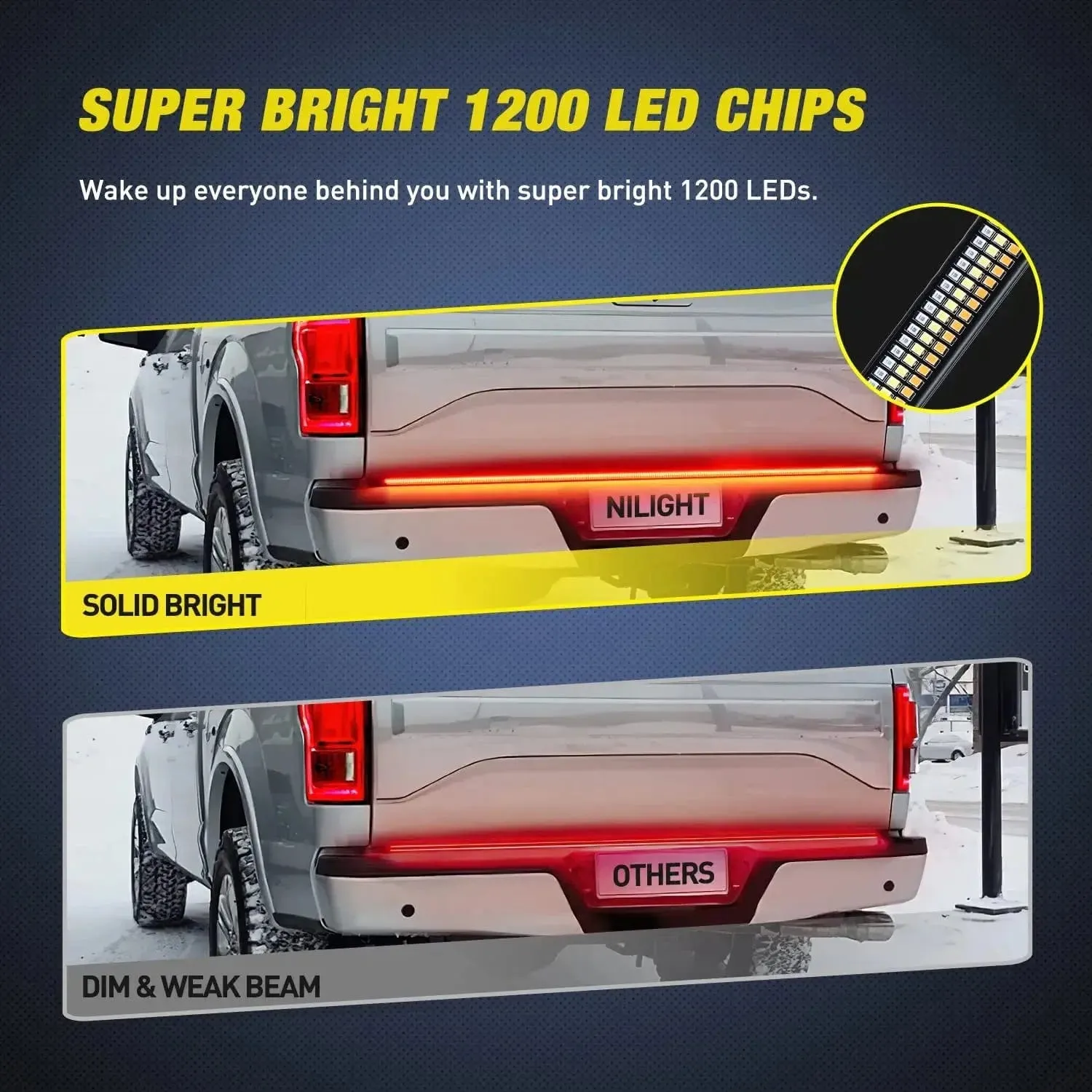 60 Inch Aluminum Frame Triple Row 1200 Leds Red White Amber Light Strip