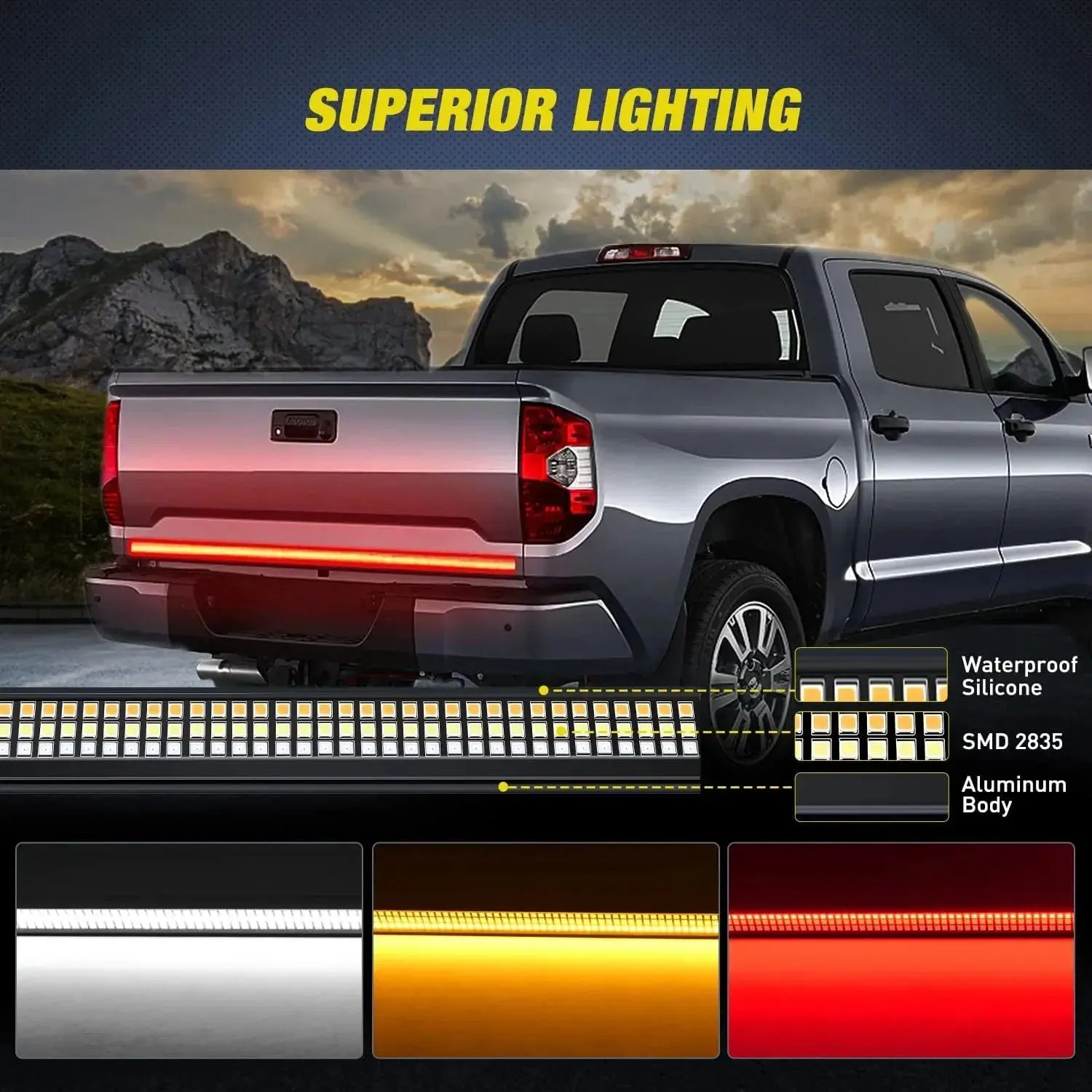 60 Inch Aluminum Frame Triple Row 1200 Leds Red White Amber Light Strip