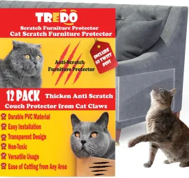 Anti Cat Scratch Furniture Protector 12 Pack Single Sided Clear Couch Protector from Cat Claws Easy to Install Scratch Deterrent for Furniture Doors Walls Large Size 17x12 inch   50 Twist Pins