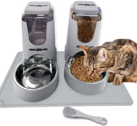 Automatic Cat Feeder Dog Water Bowl Dispenser  2-Pack Automatic Dog Feeder with Silicone Mat, Pet Toothbrush  Safe Non-BPA Materials  Large Capacity for Small and Medium Animals Grey