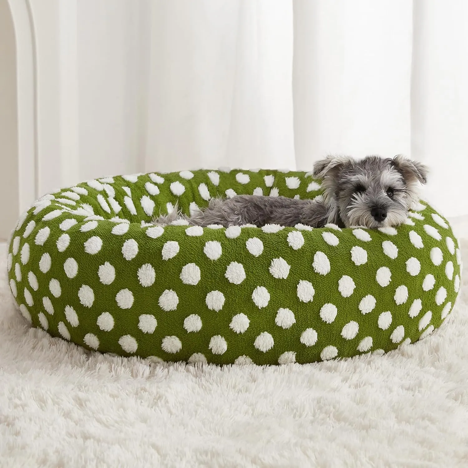 BFPETHOME Donut Dog Beds for Small Dogs, Round Cat Beds for Indoor Cats, Calming Pet Bed for Puppy and Kitty with Non-Slip Bottom, Cute Fancy Dog Bed Machine Washable Plush Fabric