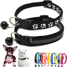 Black XS Dog Collar with Bell, 2-Pack Cat Collars Reflective Puppy Collar Nylon Soft Adjustable Buckle for XXS XSmall Extra Small Tiny Boy Girl Pets Female Male Kitten Yorkie Teacup Chihuahua X-Small