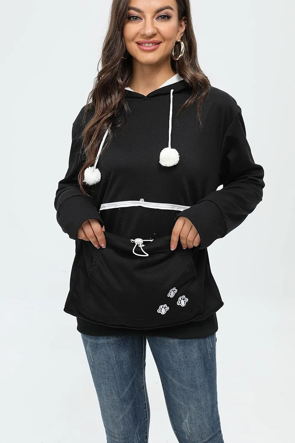 BOMBAXCEIBA Fleece pet Cat Small Day Pouch Hoodie Carrier Holder Carrying Sweatshirt Kangaroo Pocket
