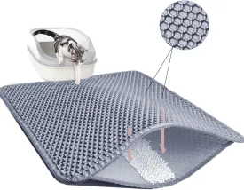 Cat Litter Mat 23.6"x15.7" Double Layer Waterproof & Non-Slip - Honeycomb Washable EVA Litter Mat for Scatter Control, Urine Proof Litter Trapping Mat for Litter Box(Light Grey)