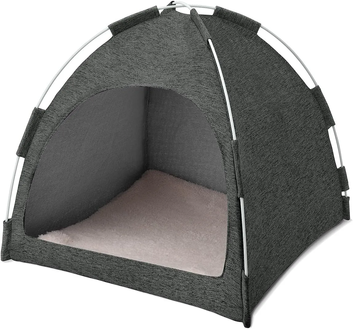 Cat Tent Cave House with Non-Deformable Elastic Fiber Frame and Removable Cushion for Your Feline Friends (Darkgrey)