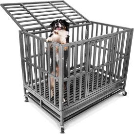 Confote 37 Inch Heavy Duty Dog Crate Metal Cage Kennel, High Anxiety Pet Cage with Lockable Wheels & Double Doors for Small Dogs