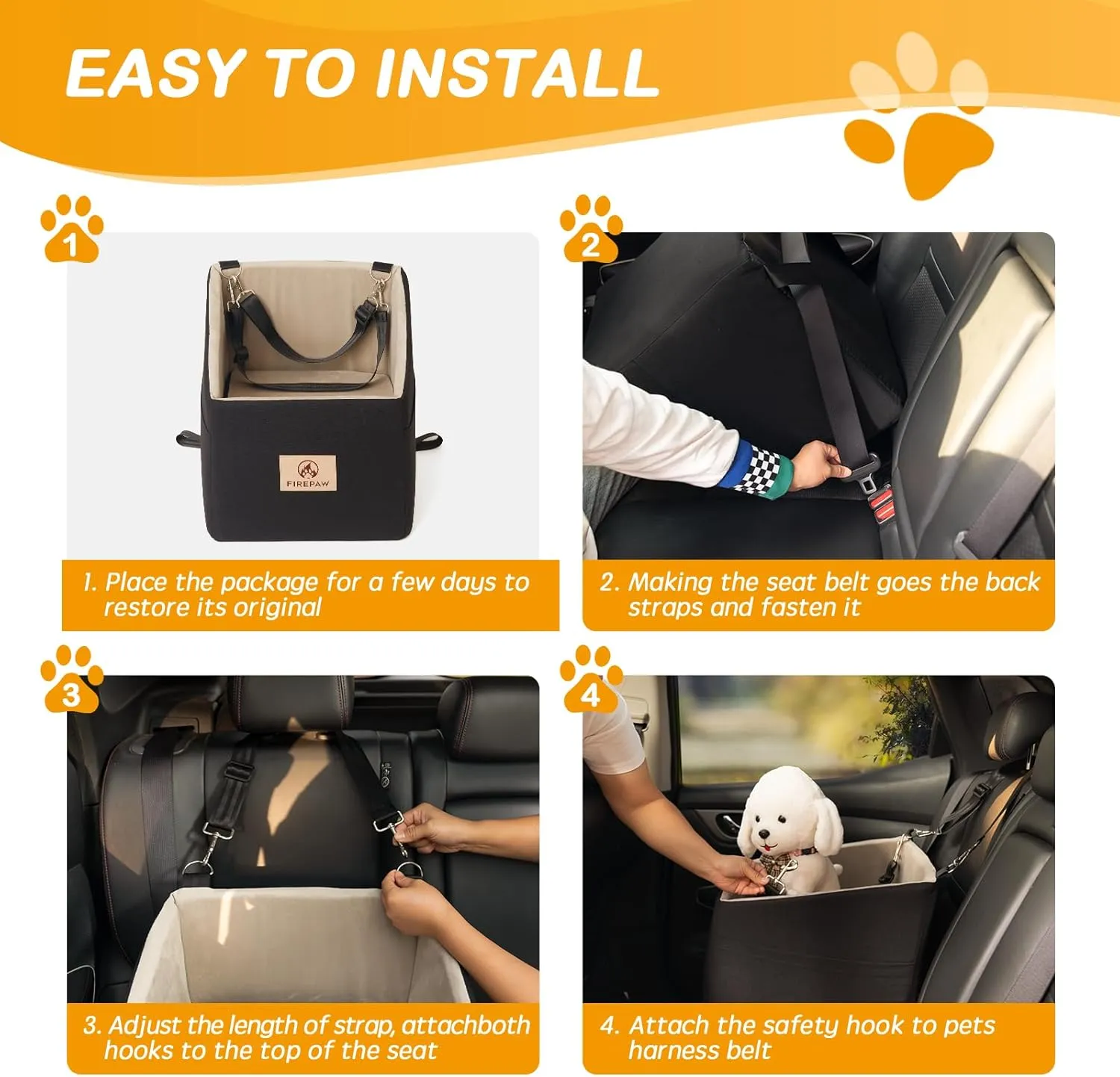 Dog Car Seat for Small Dogs 25 lbs, Memory Foam Booster Dog Car Seat with Washable Removable Cover, Dog Booster Seats with Dog Seat Belt, Black Elevated Pet Car Seat