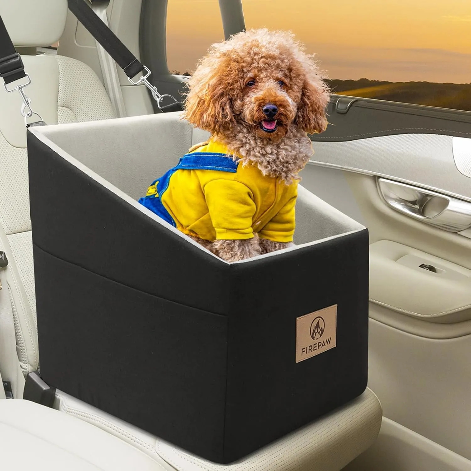 Dog Car Seat for Small Dogs 25 lbs, Memory Foam Booster Dog Car Seat with Washable Removable Cover, Dog Booster Seats with Dog Seat Belt, Black Elevated Pet Car Seat