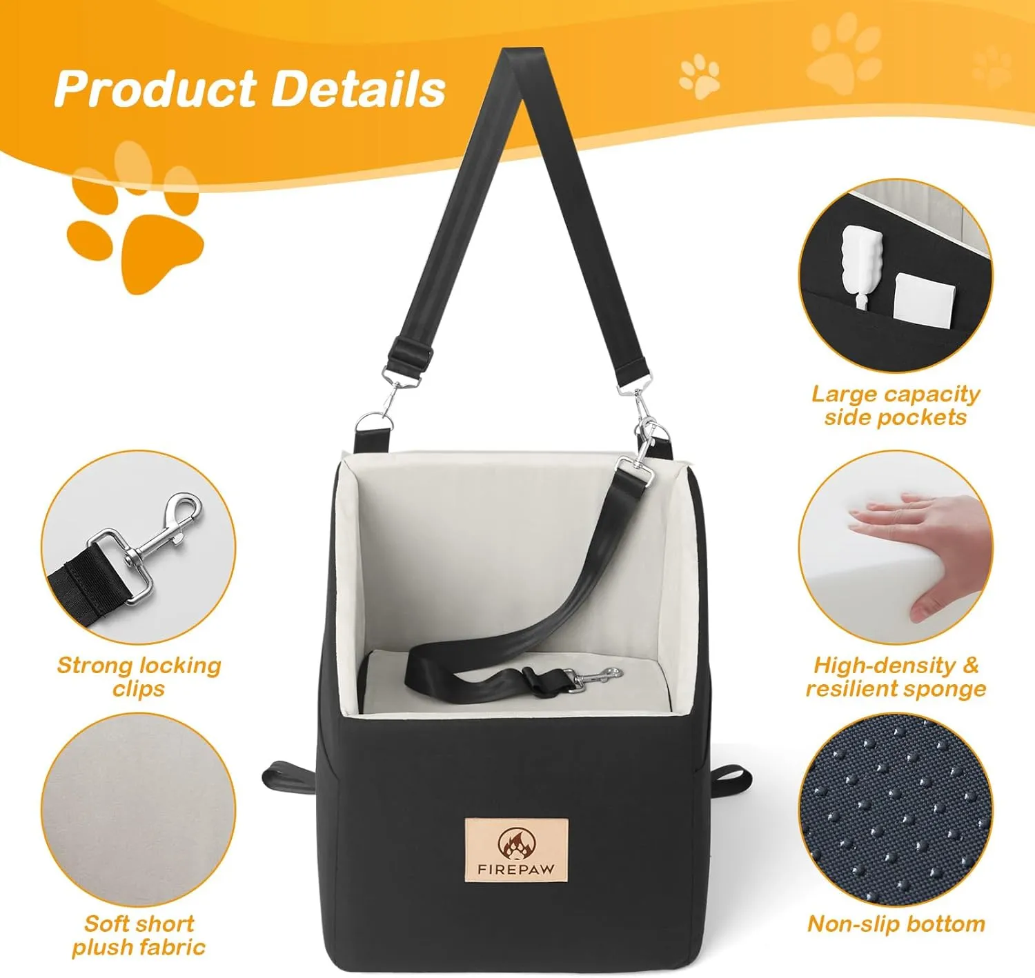 Dog Car Seat for Small Dogs 25 lbs, Memory Foam Booster Dog Car Seat with Washable Removable Cover, Dog Booster Seats with Dog Seat Belt, Black Elevated Pet Car Seat