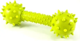 Dog Chew Toy Dumbbell, Durable Rubber, Lime Green, Blue, Pink, Playful, with Bell (Lime Green)