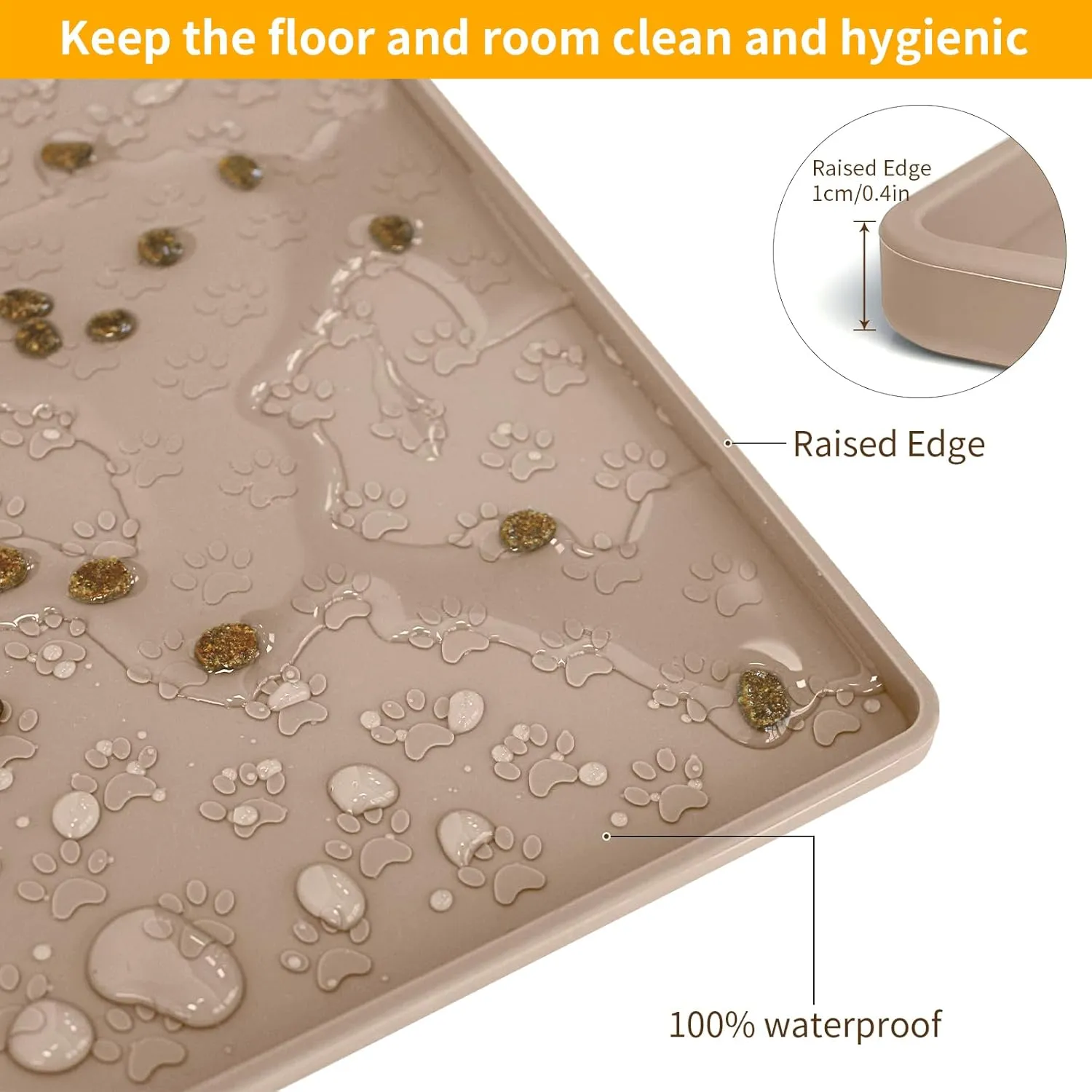 Dog Food Mat Anti-Slip Pet Bowl Mats for Food and Water, High-Lips Pet Placemat Prevent Messy Spills to Floor, Waterproof Puppy Feeding Tray for Small, Medium Large Dogs Cats, Silicone