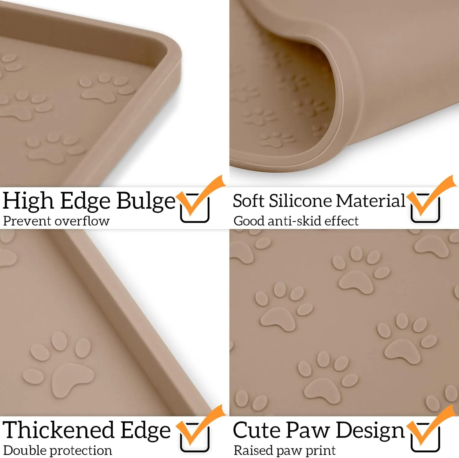Dog Food Mat Anti-Slip Pet Bowl Mats for Food and Water, High-Lips Pet Placemat Prevent Messy Spills to Floor, Waterproof Puppy Feeding Tray for Small, Medium Large Dogs Cats, Silicone