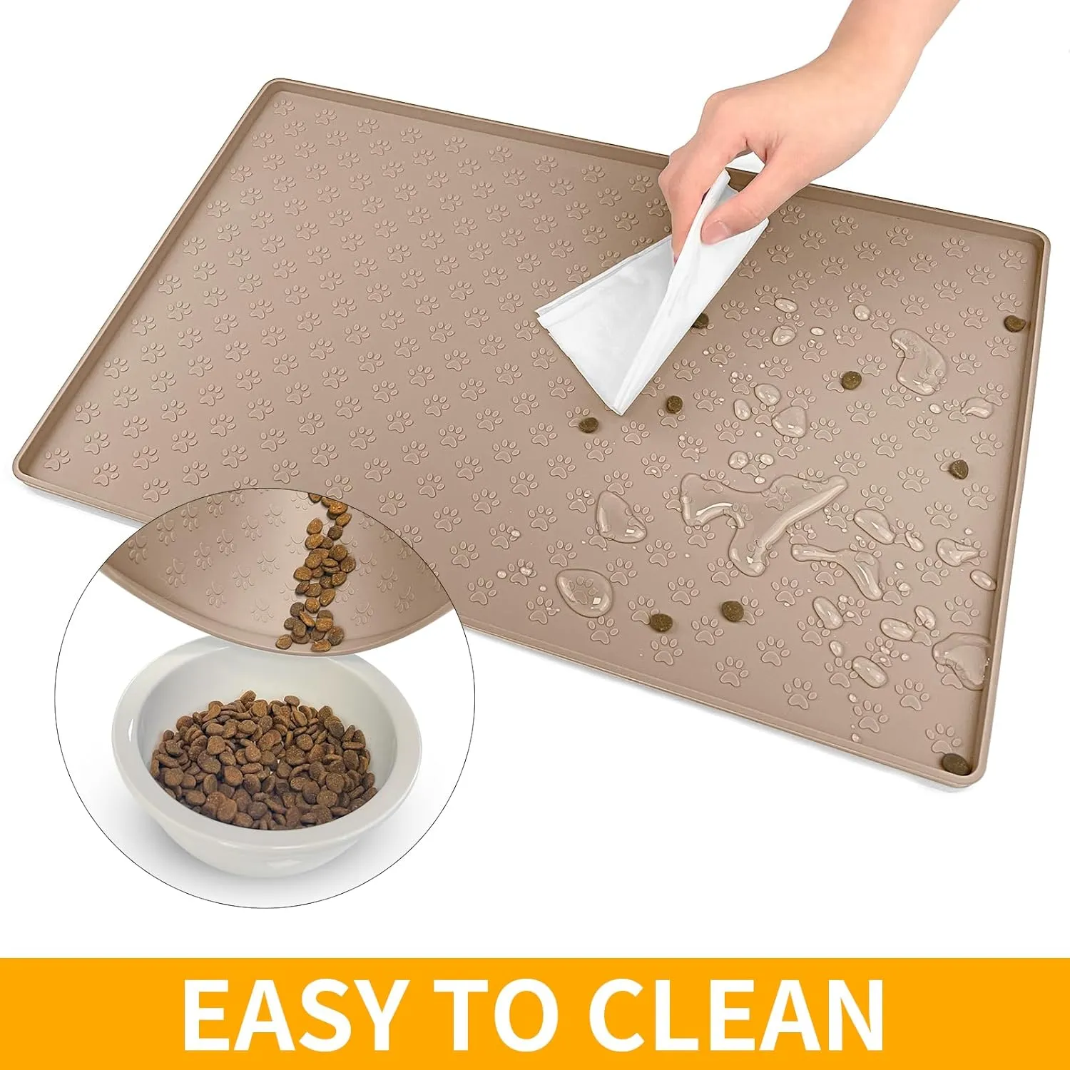 Dog Food Mat Anti-Slip Pet Bowl Mats for Food and Water, High-Lips Pet Placemat Prevent Messy Spills to Floor, Waterproof Puppy Feeding Tray for Small, Medium Large Dogs Cats, Silicone