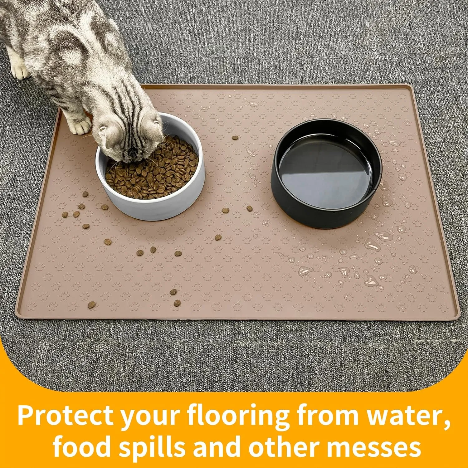 Dog Food Mat Anti-Slip Pet Bowl Mats for Food and Water, High-Lips Pet Placemat Prevent Messy Spills to Floor, Waterproof Puppy Feeding Tray for Small, Medium Large Dogs Cats, Silicone