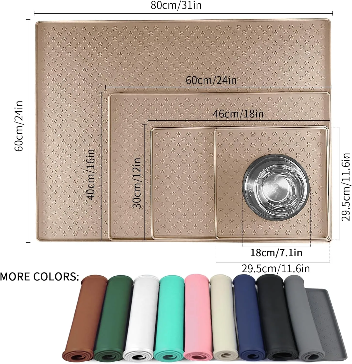 Dog Food Mat Anti-Slip Pet Bowl Mats for Food and Water, High-Lips Pet Placemat Prevent Messy Spills to Floor, Waterproof Puppy Feeding Tray for Small, Medium Large Dogs Cats, Silicone