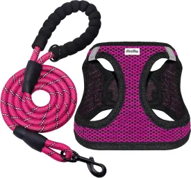 Dog Harness and Leash Set, No Pull Adjustable Reflective Step-in Puppy Harness with Padded Air Mesh for Small Medium Dogs and Cats(M, Pink)