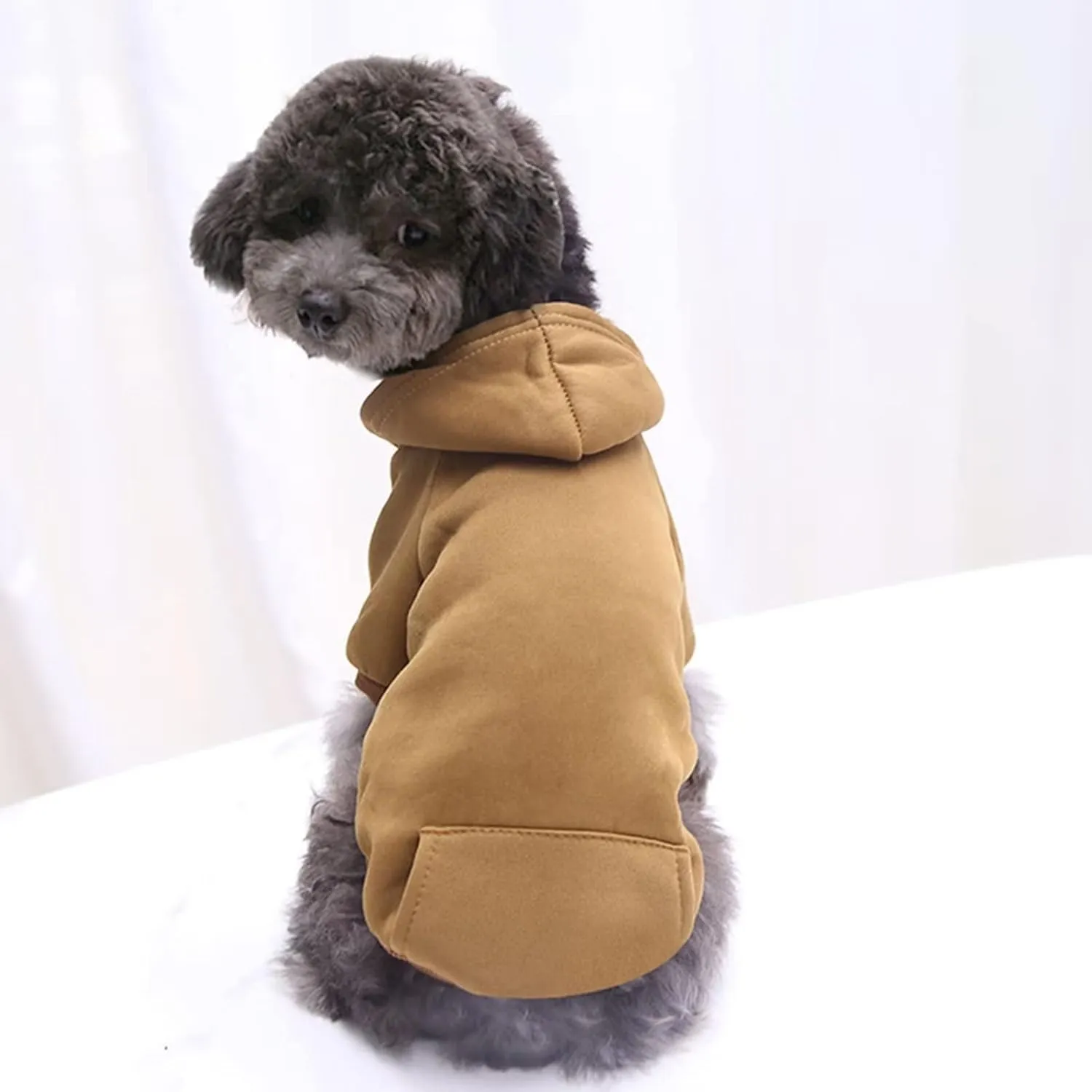 Dog Hoodie with Pocket Pet Warm Sweater for Small Dogs Puppy Coat Brown L