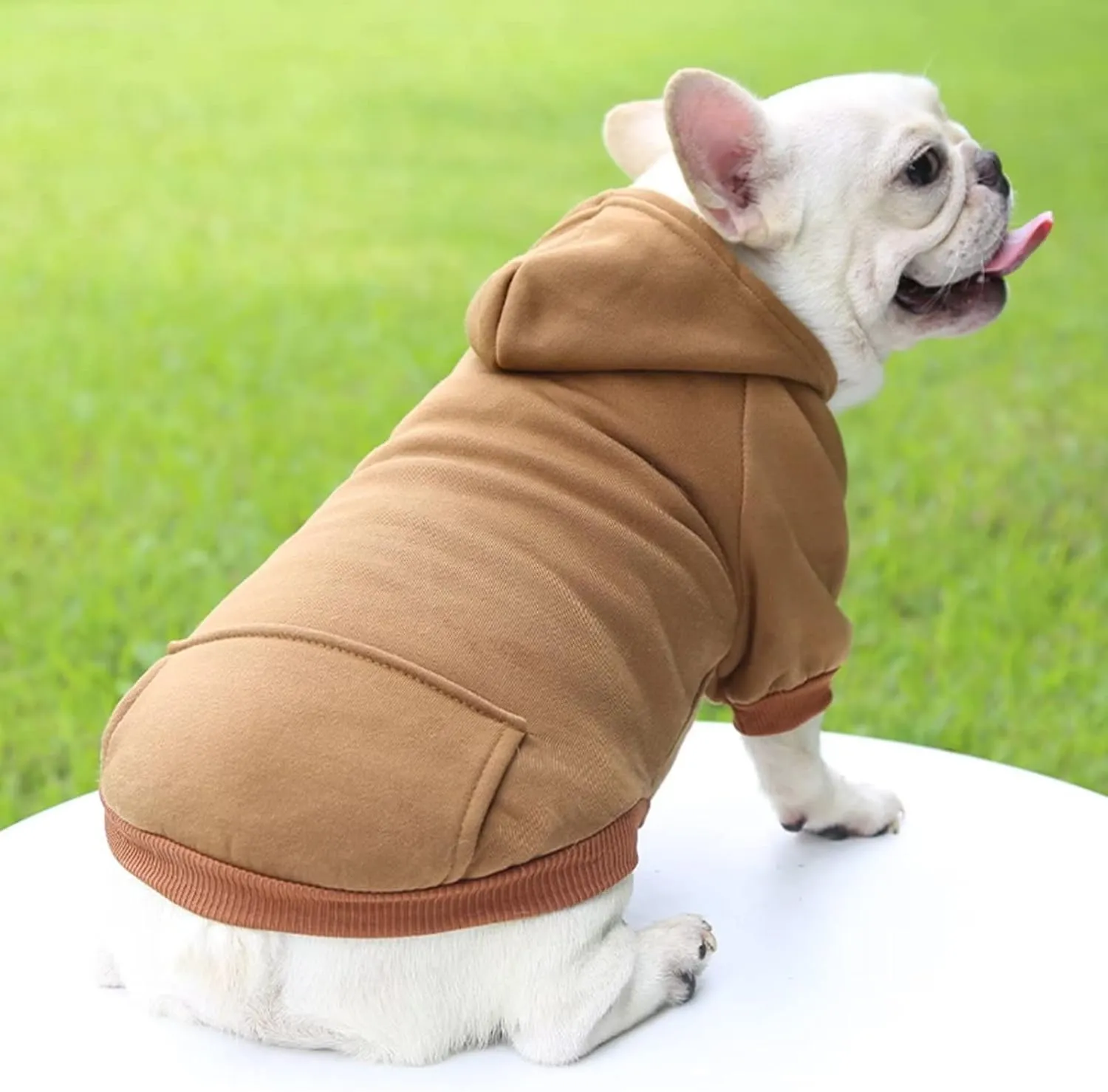 Dog Hoodie with Pocket Pet Warm Sweater for Small Dogs Puppy Coat Brown L
