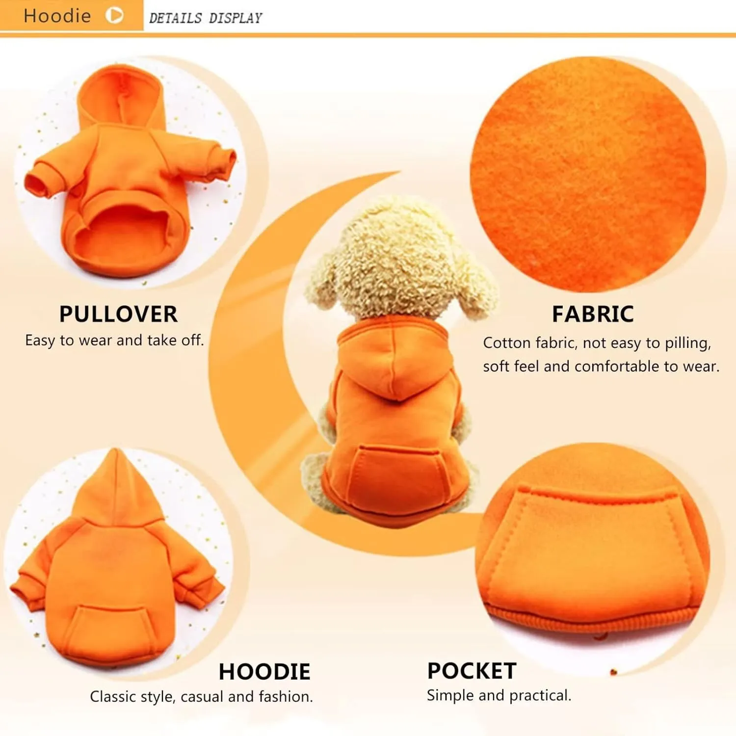 Dog Hoodie with Pocket Pet Warm Sweater for Small Dogs Puppy Coat Brown L