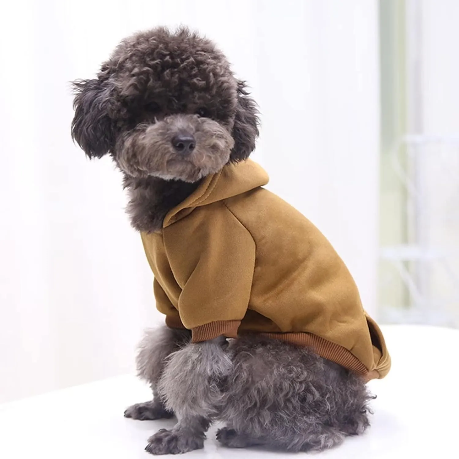 Dog Hoodie with Pocket Pet Warm Sweater for Small Dogs Puppy Coat Brown L