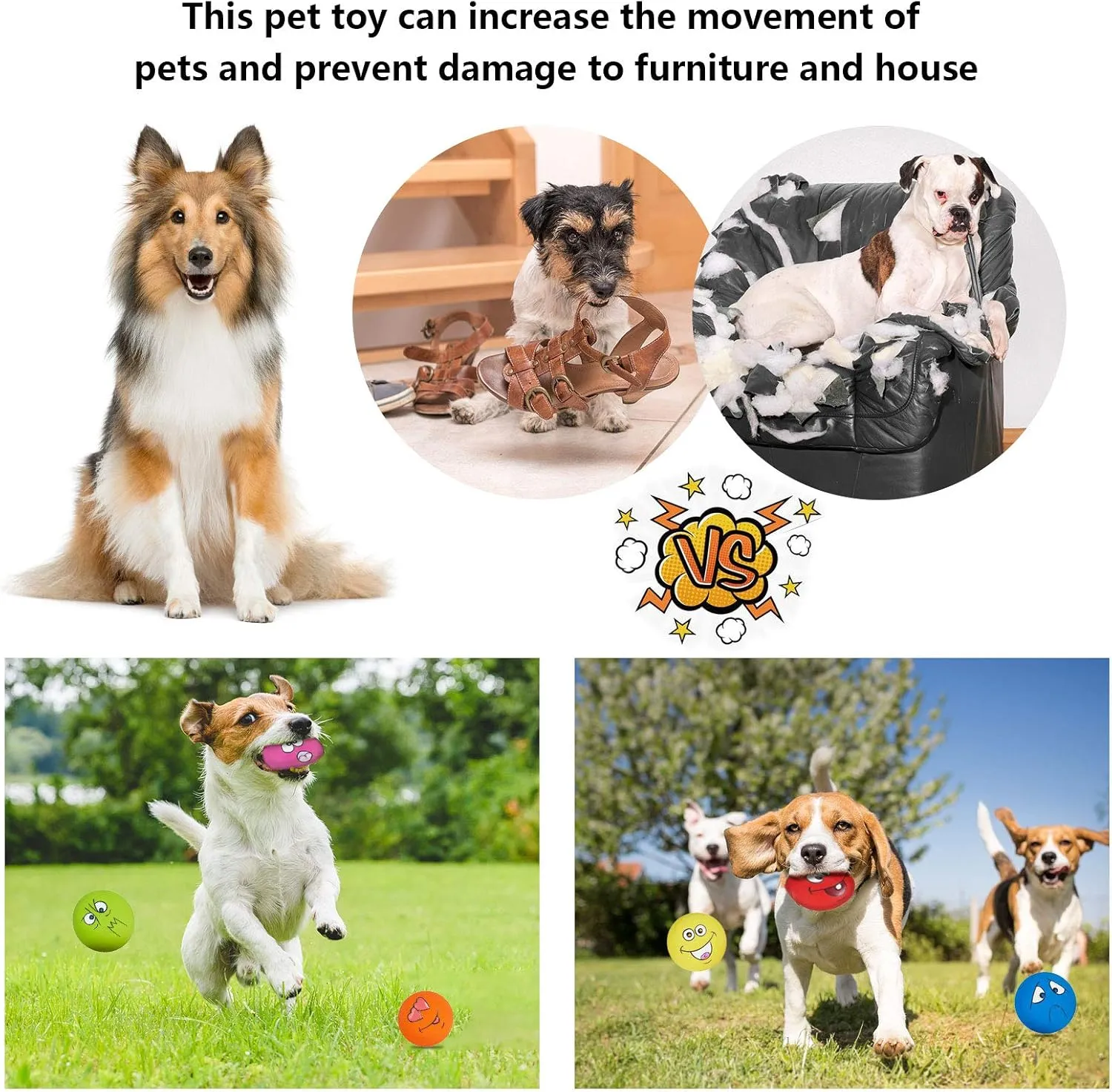 Dog Toy Squeaky Dog Toys Funny Face Chewing Latex Rubber Soft Fetch Play Interactive Dog Balls for Puppy Small Medium Pet Dog (6PCS)