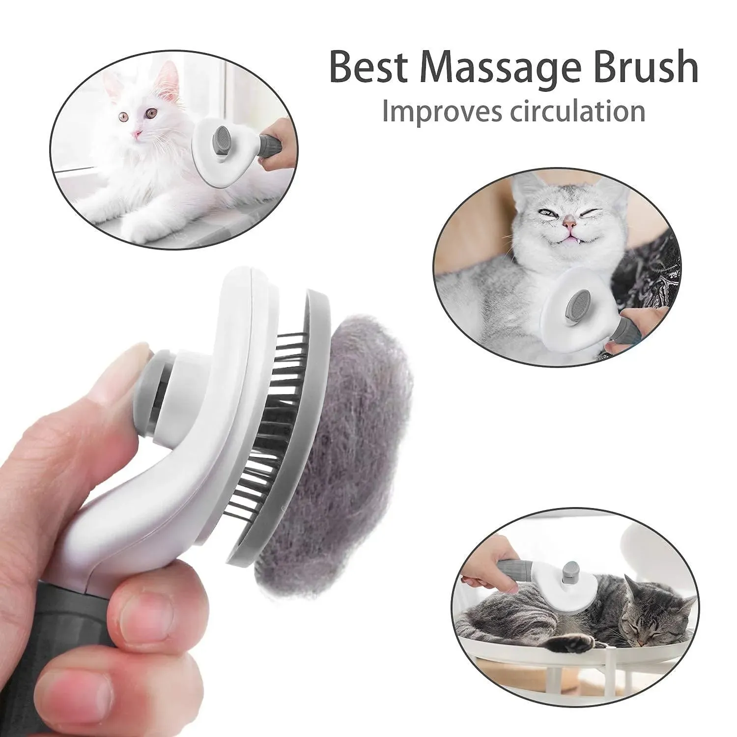 Easy Self-Cleaning Pet Hair Remover Brush for Dogs/Cats/Rabbits. Great for De-matting Pets Hair.