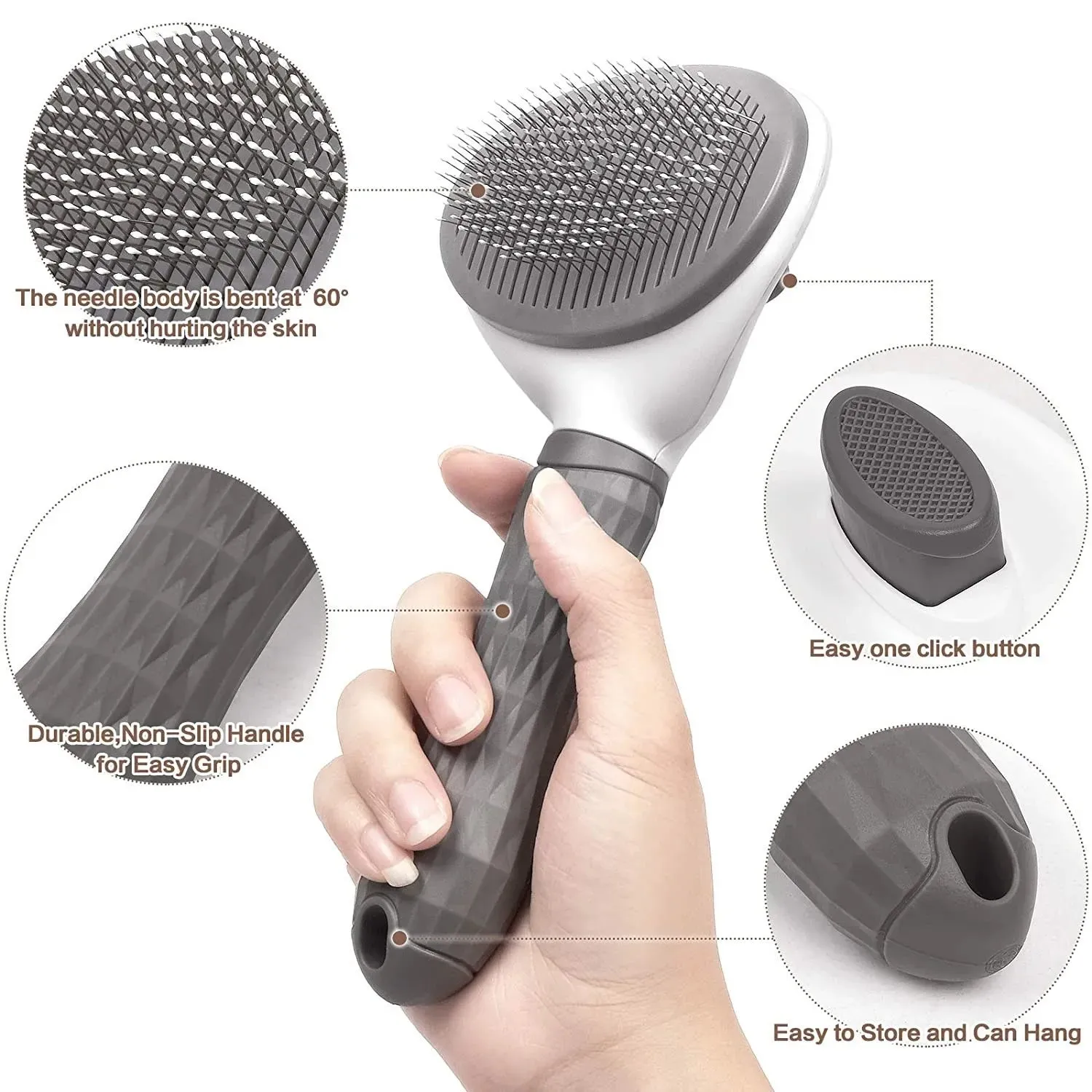 Easy Self-Cleaning Pet Hair Remover Brush for Dogs/Cats/Rabbits. Great for De-matting Pets Hair.