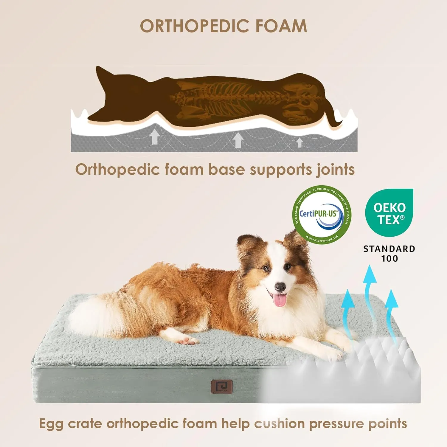 EHEYCIGA Washable Dog Beds for Extra Large Dogs, XL Dog Bed with Removable Cover for Crate, Orthopedic Foam Pet Bed Dog Mat Mattress Cushions for Extra Large Dogs, Greyish Green(41 x 27)