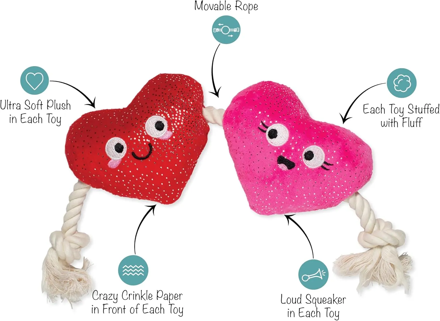 Fringe Studio Plush Dog Toy with Rope, CANT BE AP-Heart, Petshop Collection (314494)