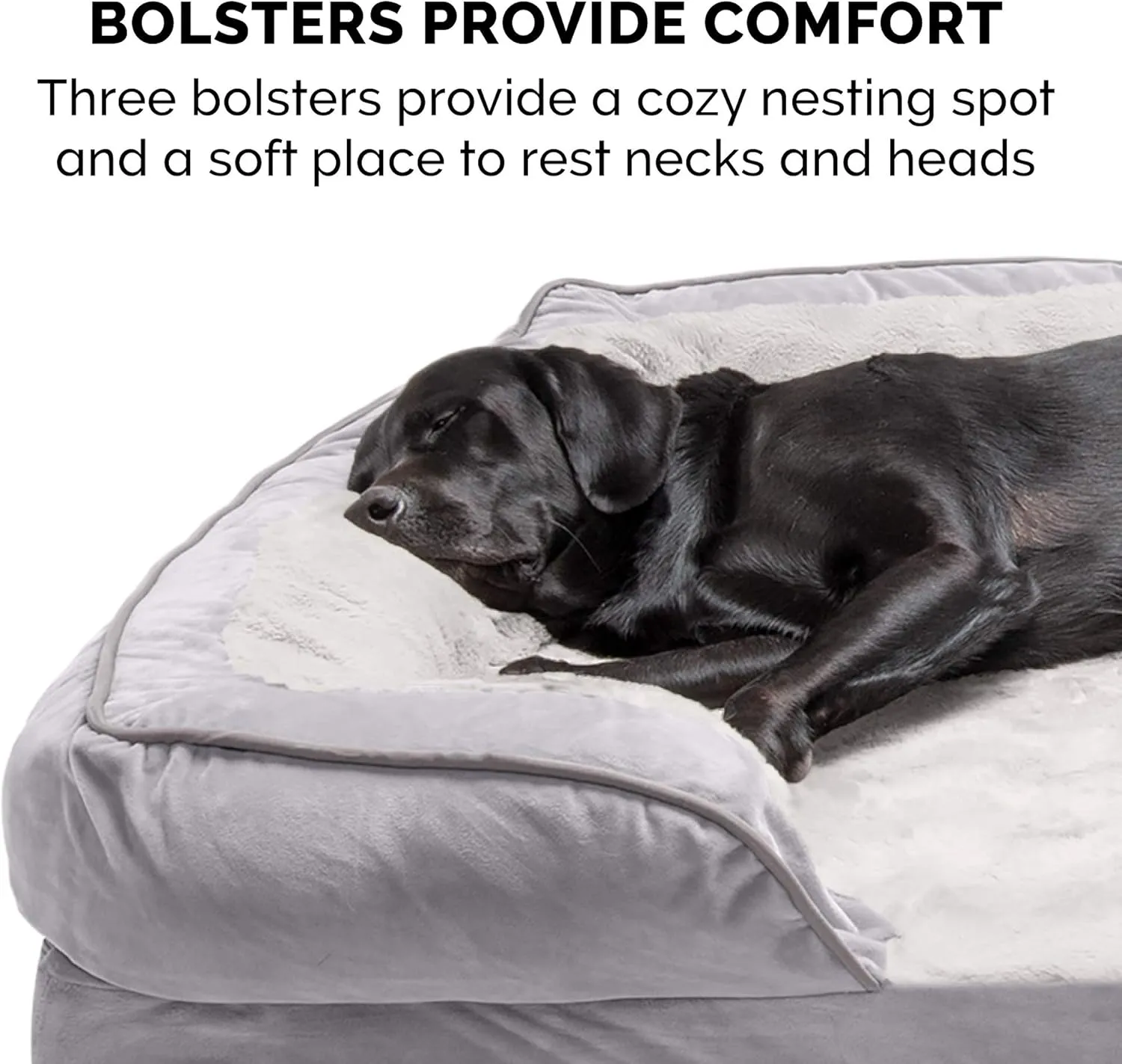 Furhaven Orthopedic Dog Bed for Large Dogs w/ Removable Bolsters & Washable Cover, For Dogs Up to 125 lbs - Plush & Velvet Waves Perfect Comfort Sofa - Granite Gray, Jumbo Plus/XXL