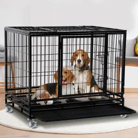 Heavy Duty Dog Crate Cage for Large Dogs, 48"/42"/36" Metal Pet Kennel Fence for Training, Outdoor XL XXL Stackable Dog Kennels w/Lockable Wheels, Plastic Tray, Double Door (36 inch)