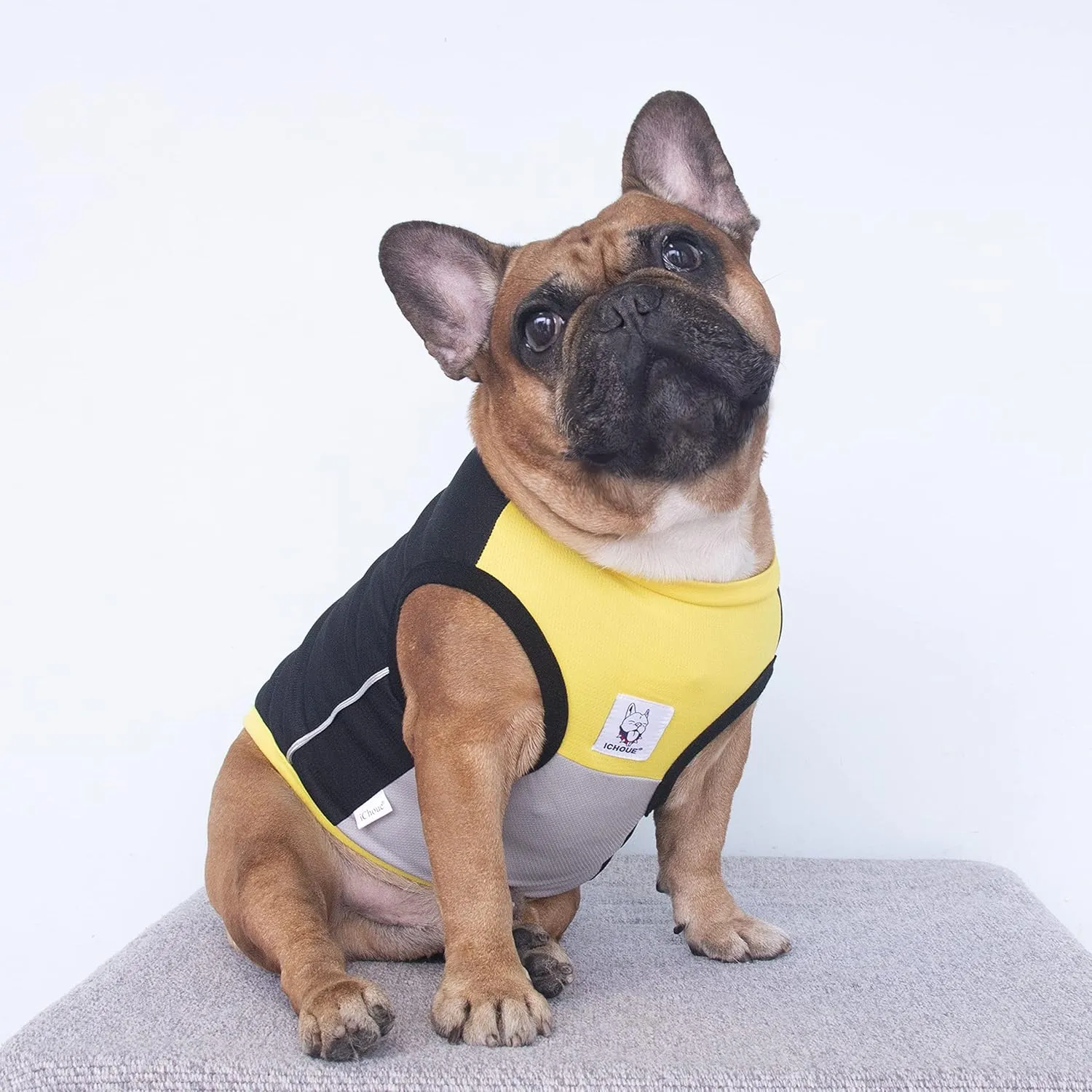 iChoue French Bulldog Summer Cooling Shirt for Dogs UV Sun Protection Vest Sleeveless Stretchy Tank Top English Pug Yellow Black - Large
