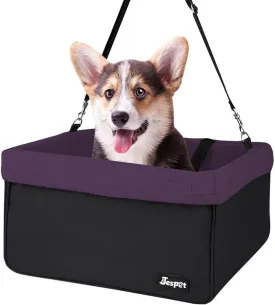 JESPET & GOOPAWS Dog Booster Seats for Cars, Portable Dog Car Seat Travel Carrier with Seat Belt for 24lbs Pets (Purple-16 L x 13" D x 9" H)