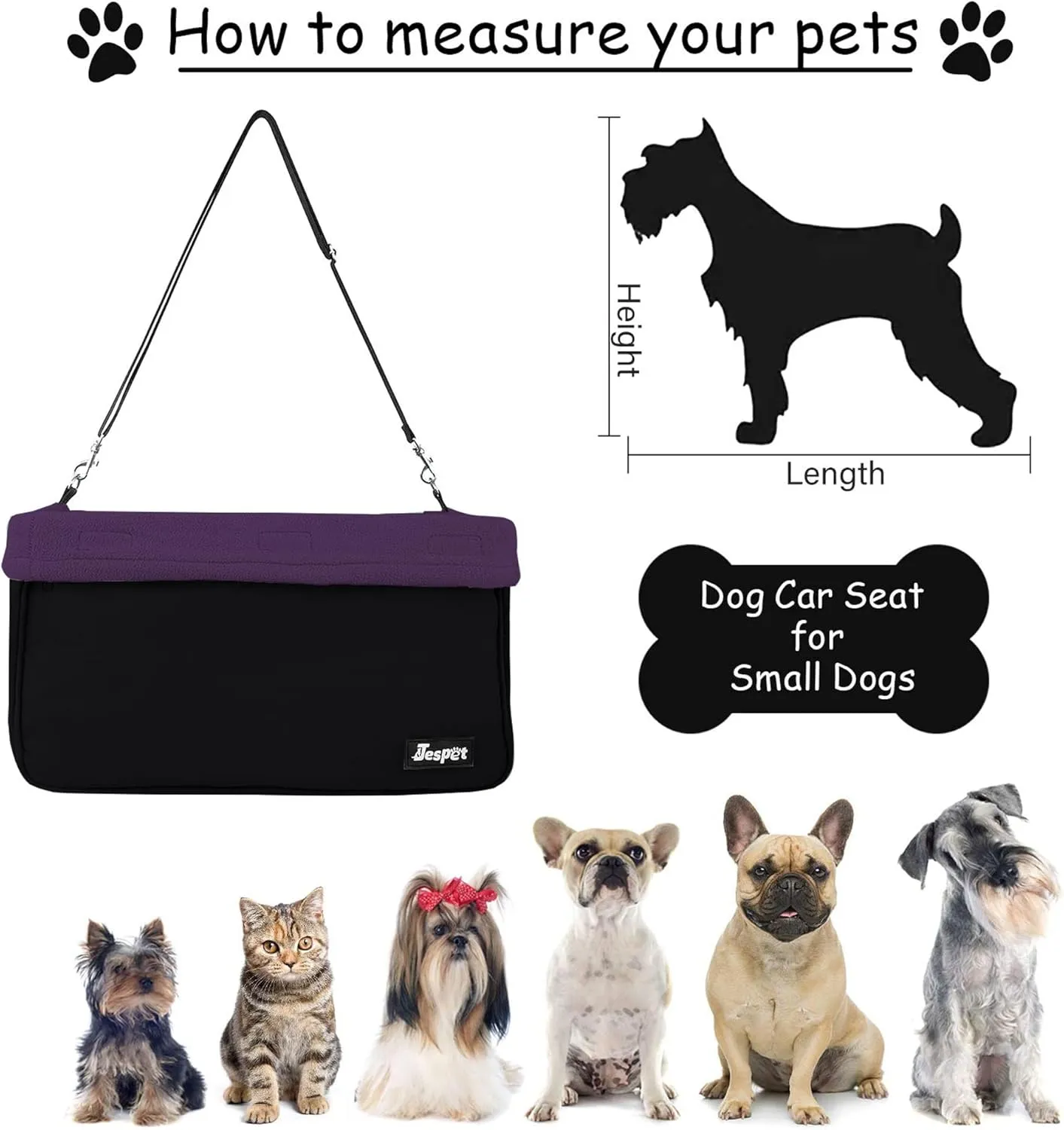 JESPET & GOOPAWS Dog Booster Seats for Cars, Portable Dog Car Seat Travel Carrier with Seat Belt for 24lbs Pets (Purple-16 L x 13" D x 9" H)