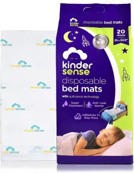 KinderSense Ultra Absorbent Disposable Bed Pads for Potty Training 33.5" x 31" (20 Count) - Bedwetting Mat & Mattress Protector - Incontinence Pads with Adhesive Leakproof | Alt. to Training Pants