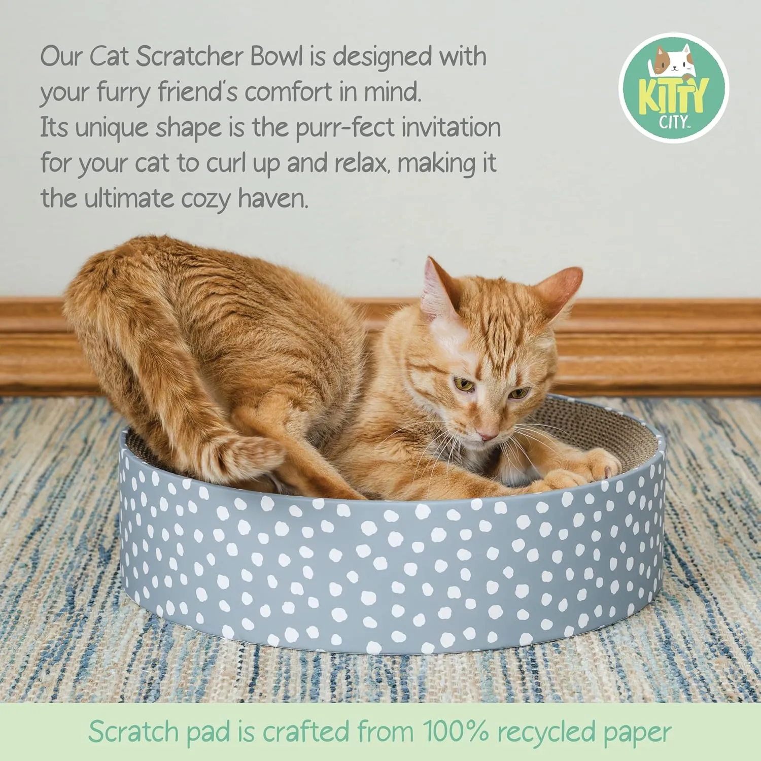 Kitty City Cat Corrugate Round Bed Scratcher Collection, Dot Pattern