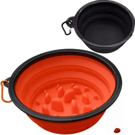 Large Collapsible Dog Bowl for Traveling Hinking Camping,2-Pack Portable Silicone Bowls with2 Sizes(34oz 12oz),Foldable Bowl with Slow Feeding Function