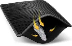 LeToo Cat Litter Mat Black Trapping for Litter Box, No Slip Large, Urine Waterproof, Honeycomb Double Layer Anti Tracking Kitty Mats, No Phthalate, Washable Easy Clean (24" x 15", Black)