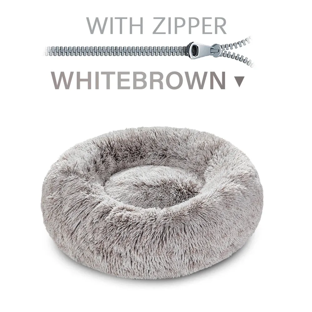 Luxurious Donut Shaped Warm Fluffy Pet Bed Eases Anxiety Promotes Calming for Dogs and Cats Washable