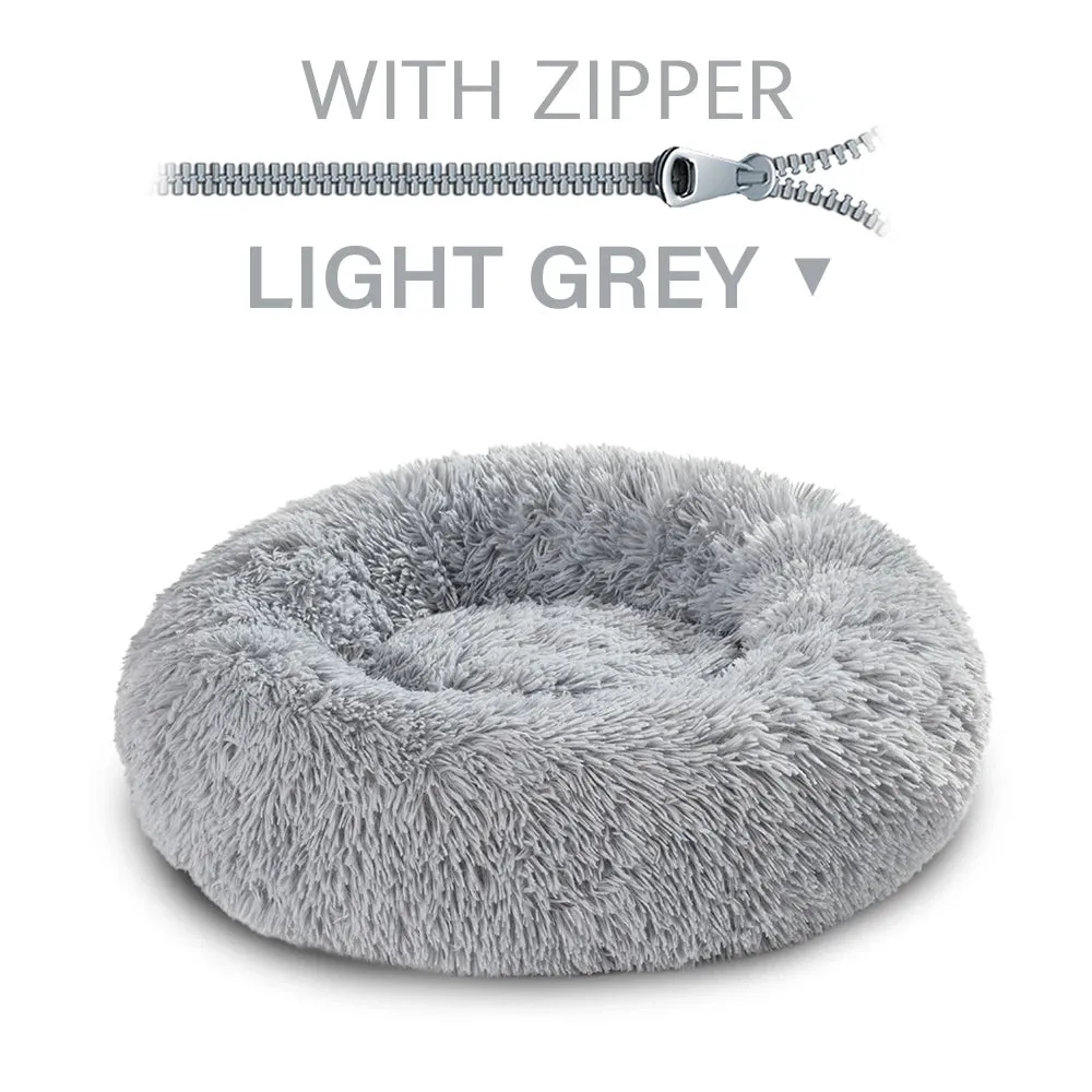 Luxurious Donut Shaped Warm Fluffy Pet Bed Eases Anxiety Promotes Calming for Dogs and Cats Washable