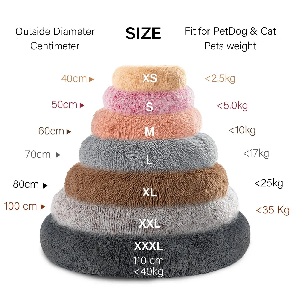Luxurious Donut Shaped Warm Fluffy Pet Bed Eases Anxiety Promotes Calming for Dogs and Cats Washable