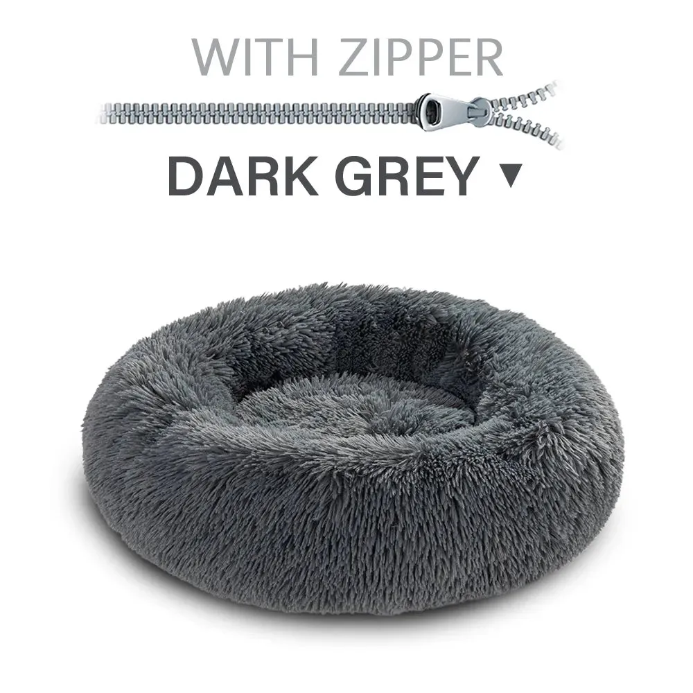 Luxurious Donut Shaped Warm Fluffy Pet Bed Eases Anxiety Promotes Calming for Dogs and Cats Washable