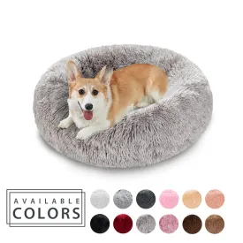 Luxurious Donut Shaped Warm Fluffy Pet Bed Eases Anxiety Promotes Calming for Dogs and Cats Washable