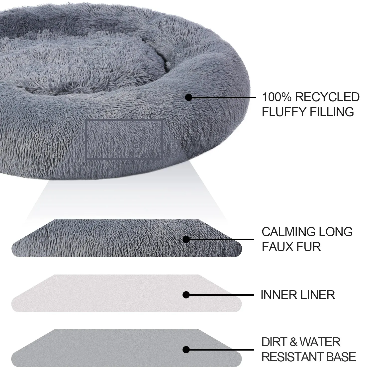 Luxurious Donut Shaped Warm Fluffy Pet Bed Eases Anxiety Promotes Calming for Dogs and Cats Washable