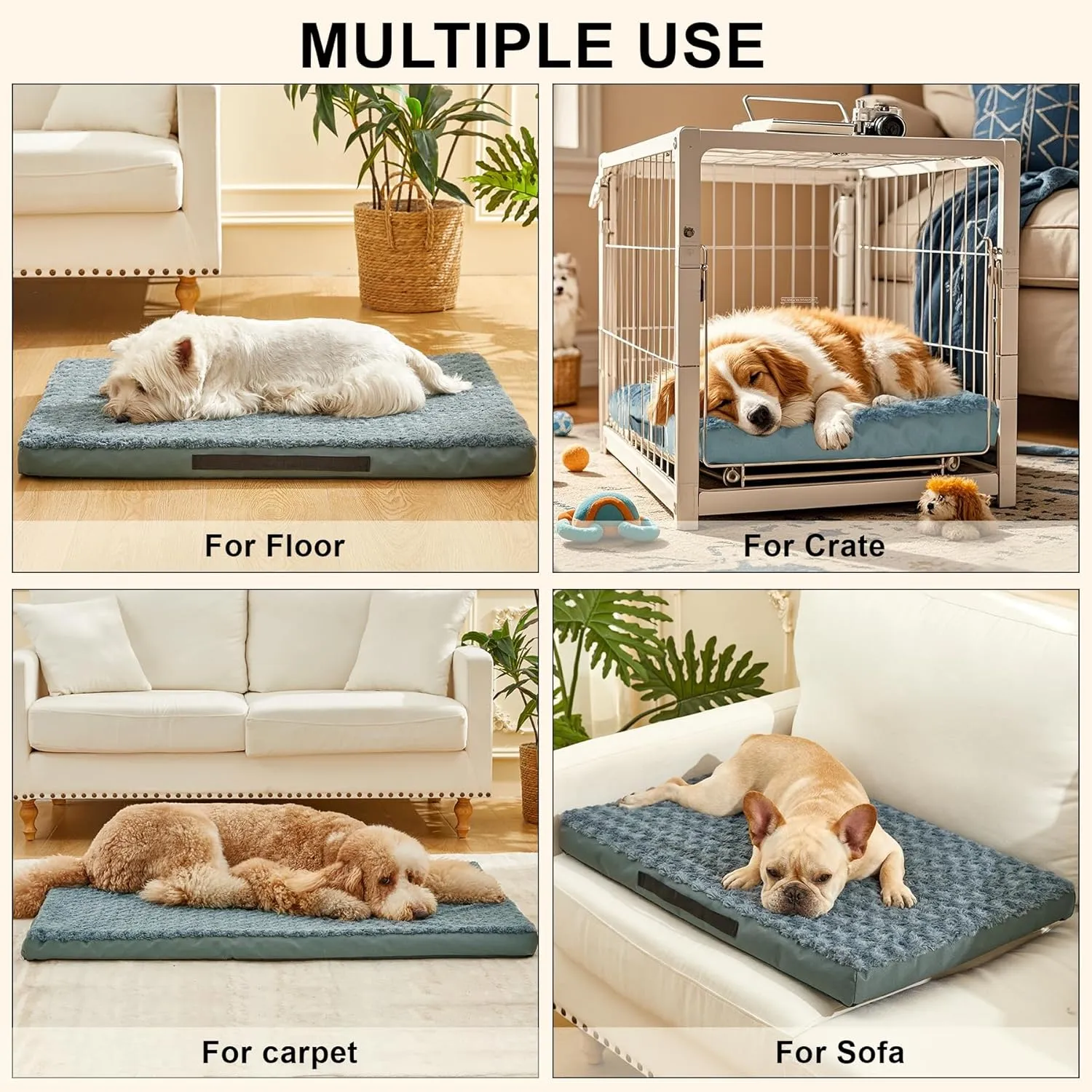 Orthopedic Dog Beds for Crate with Removable Washable Cover Egg-Crate Foam Pet Pad Mat with Anti-Slip Bottom,Waterproof Dog Beds Small Medium Sized30x20 Inch